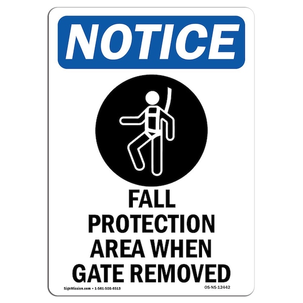 OSHA, Fall Protection Area, 18in X 12in Rigid Plastic, 12" W, 18" H, Portrait, OS-NS-P-1218-V-12442
